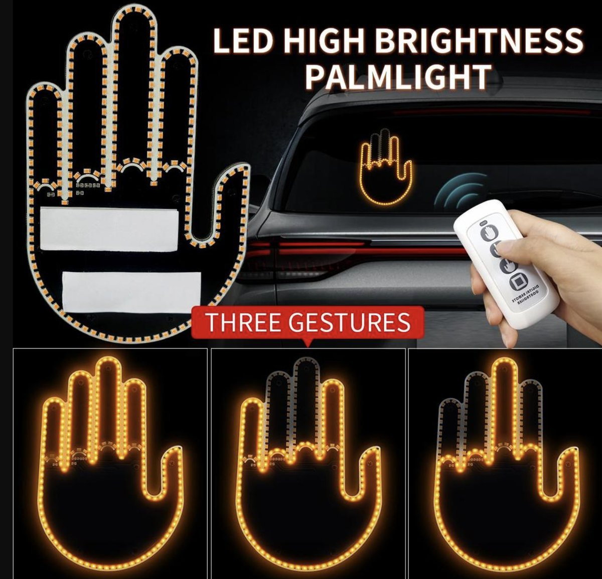 LED Hand Signal Car 3 Modes Middle Finger for Car Rear Window