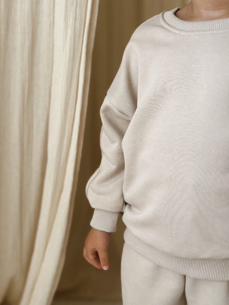 100% Cotton Bottom Top Tracksuit Set Sweatshirt & Jogger (Warm Beige)