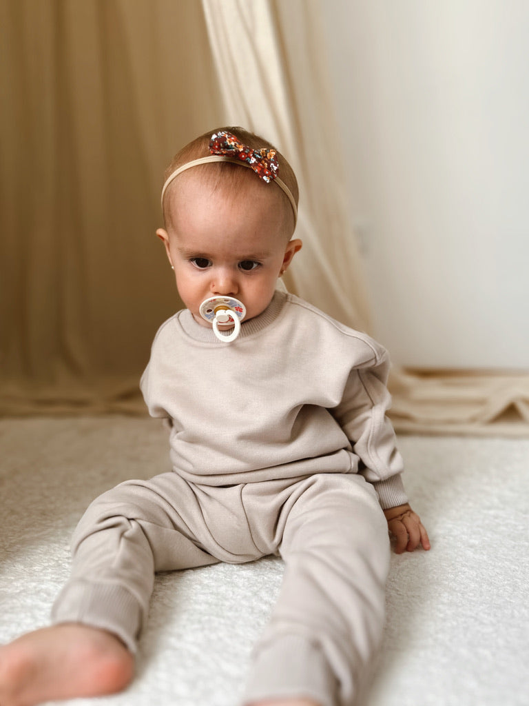 100% Cotton Bottom Top Tracksuit Set Sweatshirt & Jogger (Warm Beige)
