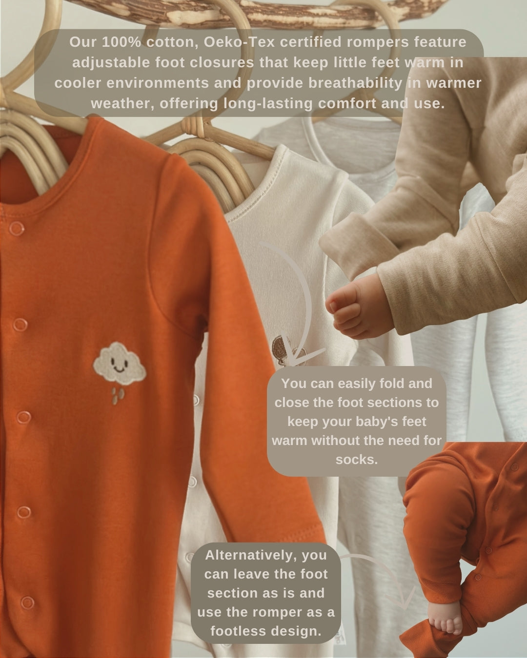 Rompers 100% Cotton Oeko-Tex certified open/close Bootie Jumpsuit