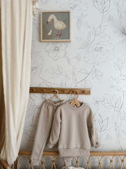 100% Cotton Bottom Top Tracksuit Set Sweatshirt &amp; Jogger (Warm Beige)