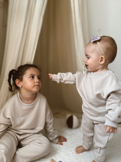 100% Cotton Bottom Top Tracksuit Set Sweatshirt &amp; Jogger (Warm Beige)